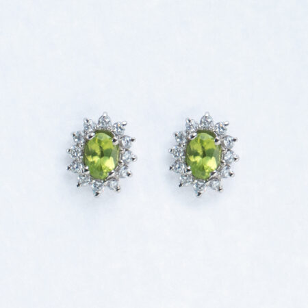 925 Silver Natural Peridot And Cubic Zirconia Womens Earring
