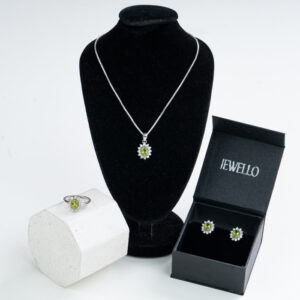 925 Silver Natural Peridot And Cubic Zirconia Womens Jewelry Full Set