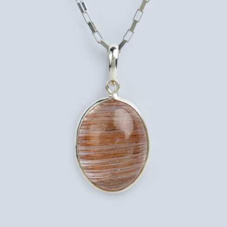 925 Silver Natural Rutile Quartz Womens Pendant And Chain Necklace Set