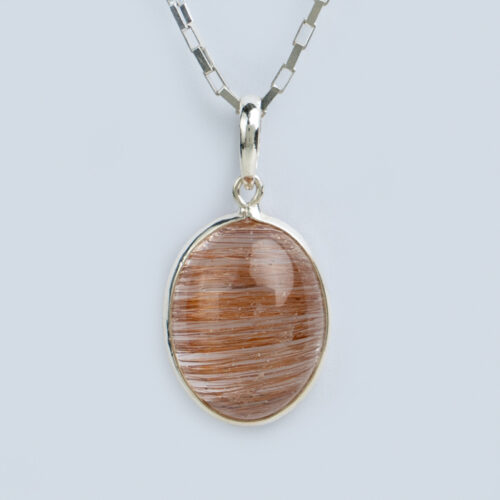 925 Silver Natural Rutile Quartz Womens Pendant And Chain Necklace Set