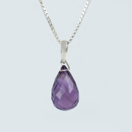 925 Silver Natural Amethyst Drop Shape Stone Womens Pendant And Chain Necklace Set